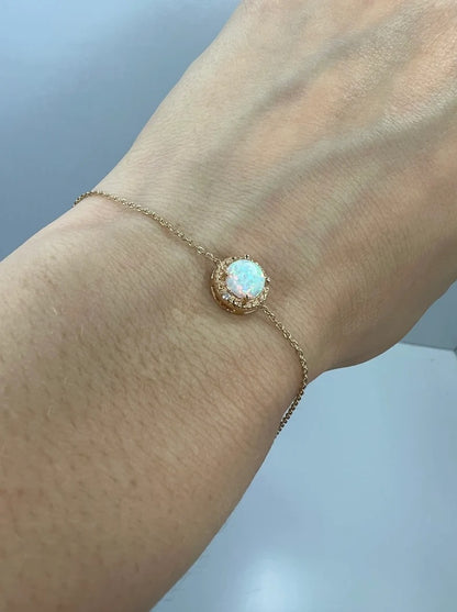 14Kt Gold Opal & Diamond Round Bracelet