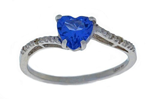 1 Ct Tanzanite & Diamond Heart Ring .925 Sterling Silver Rhodium Finish