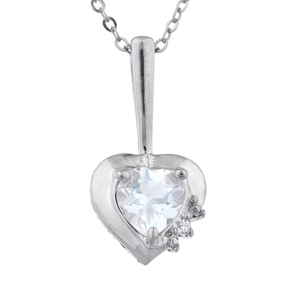 14Kt Gold Genuine Aquamarine & Diamond Heart Design Pendant Necklace