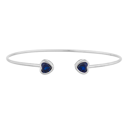 2 Ct Blue Sapphire Heart Bezel Bangle Bracelet .925 Sterling Silver