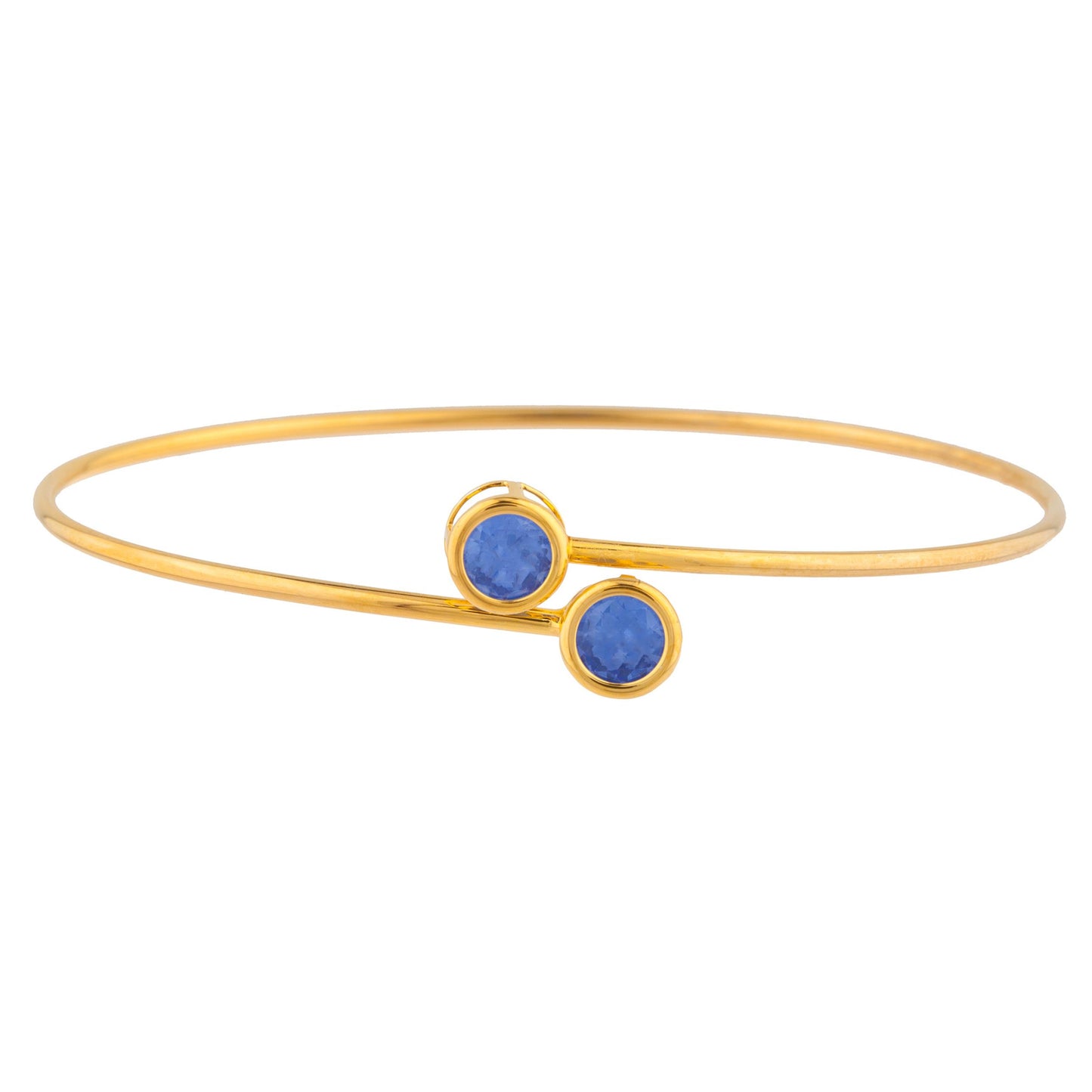 14Kt Gold Tanzanite Round Bezel Bangle Bracelet