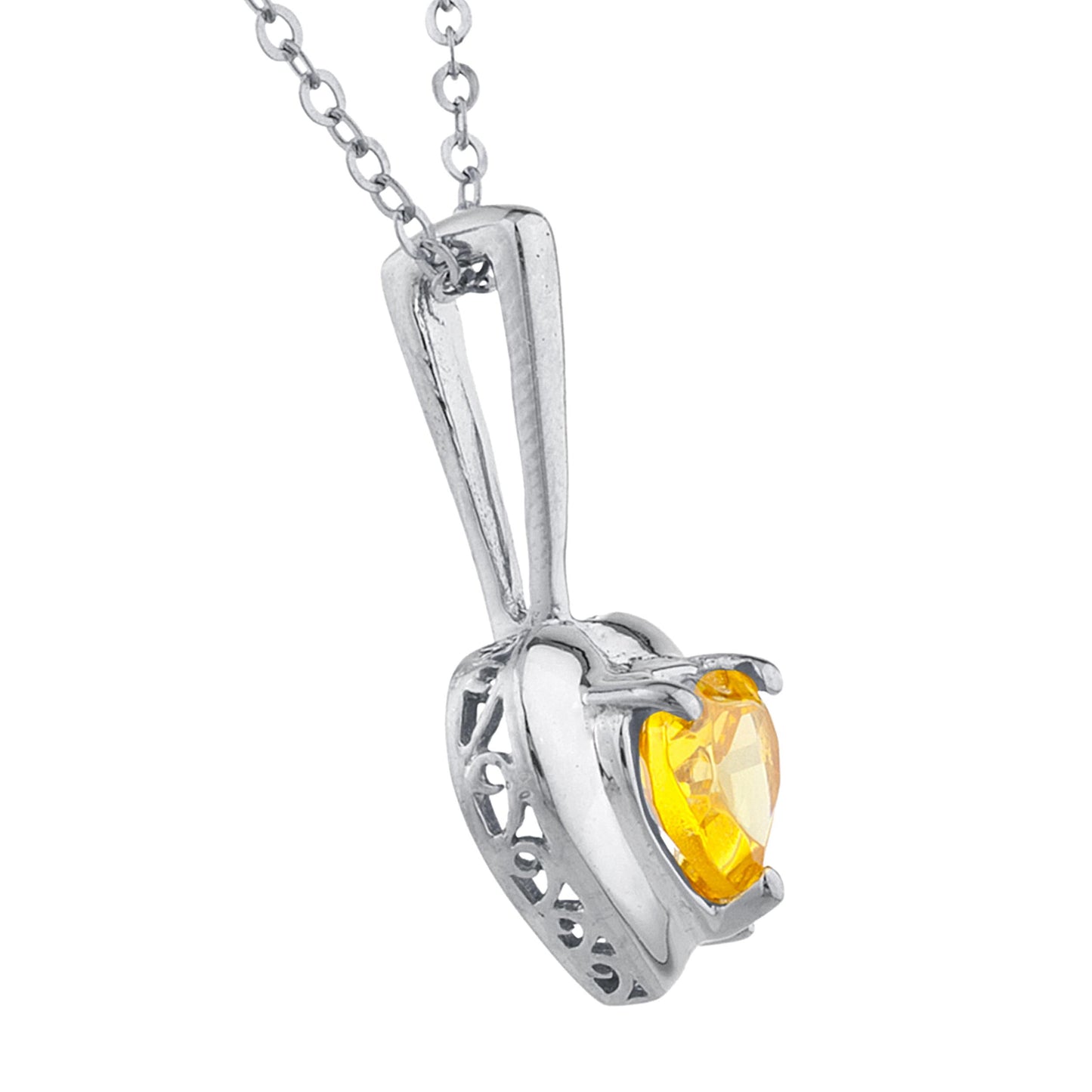 Yellow Citrine & Diamond Heart Pendant .925 Sterling Silver