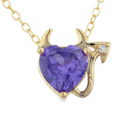 14Kt Gold 1.5 Ct Alexandrite & Diamond Devil Heart Pendant Necklace