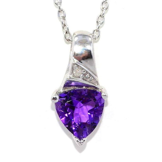 14Kt Gold 1.5 Ct Amethyst & Diamond Trillion Pendant Necklace