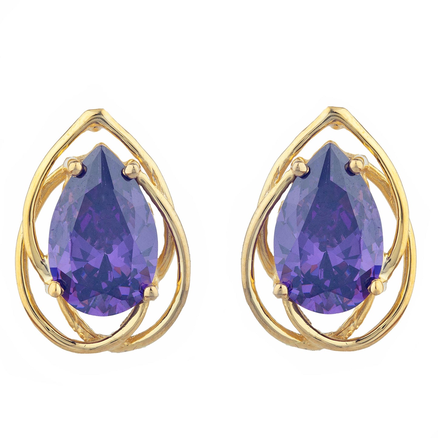 14Kt Gold 4 Ct Amethyst Pear Teardrop Design Stud Earrings