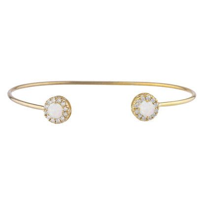 Opal Halo Design Round Bangle Bracelet 14Kt Yellow Gold Rose Gold Silver