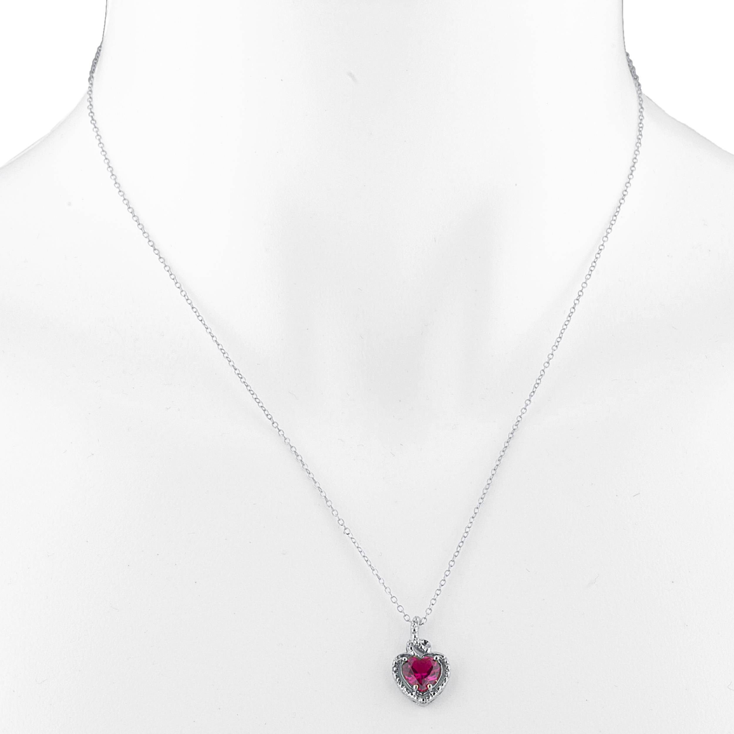 14Kt Gold Created Ruby Heart Design Pendant Necklace