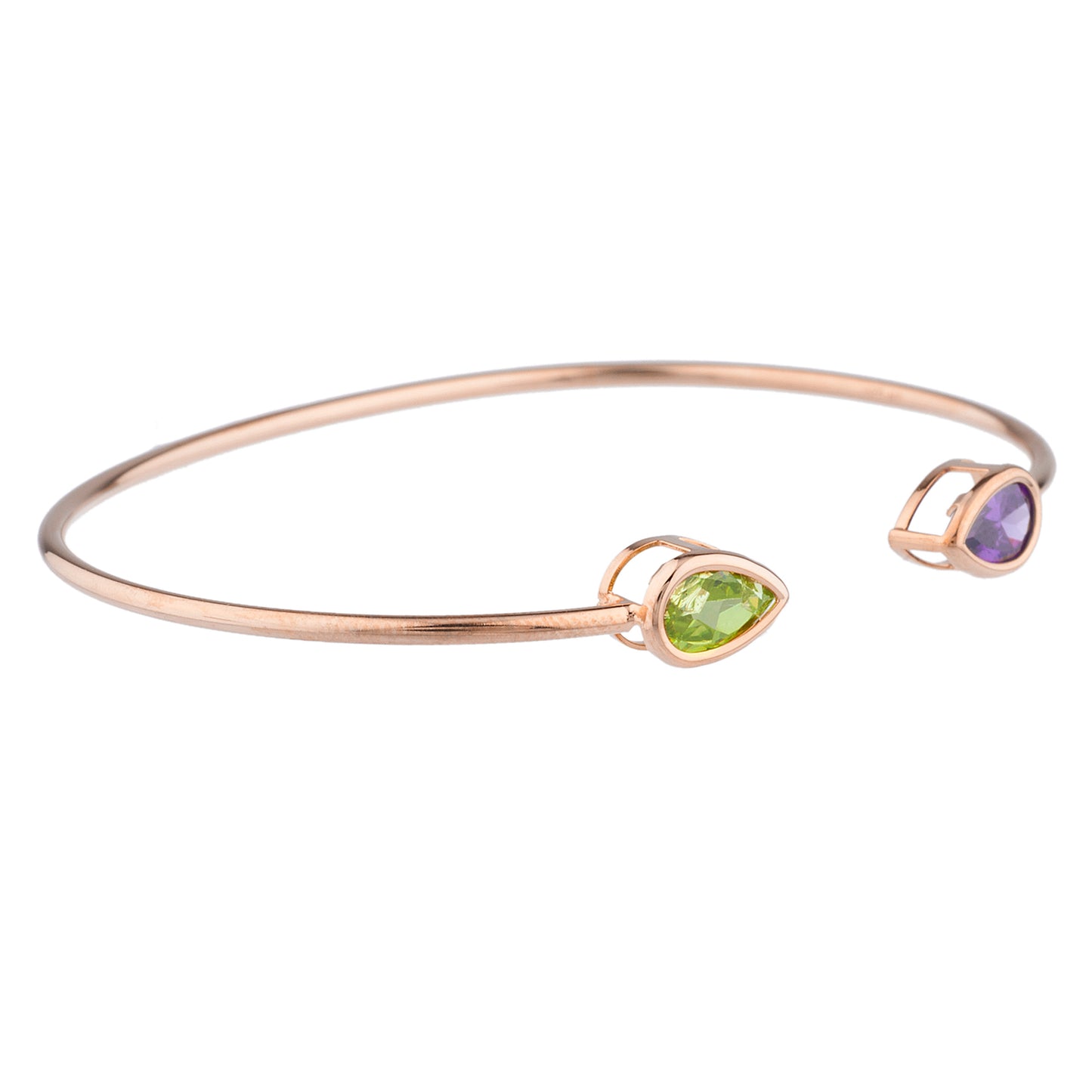 14Kt Gold Amethyst & Peridot Pear Bezel Bangle Bracelet