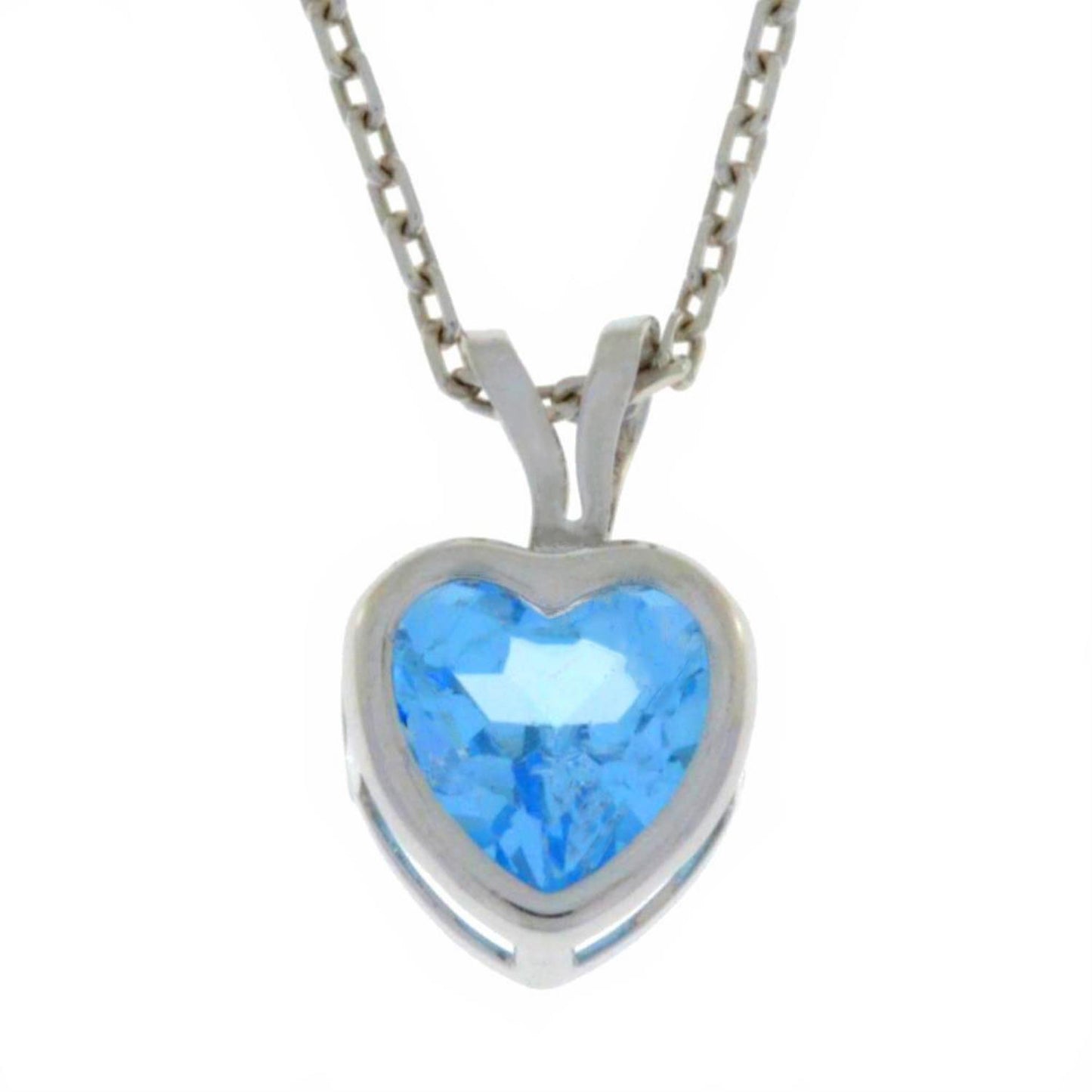 14Kt Gold Blue Topaz Heart Bezel Pendant Necklace