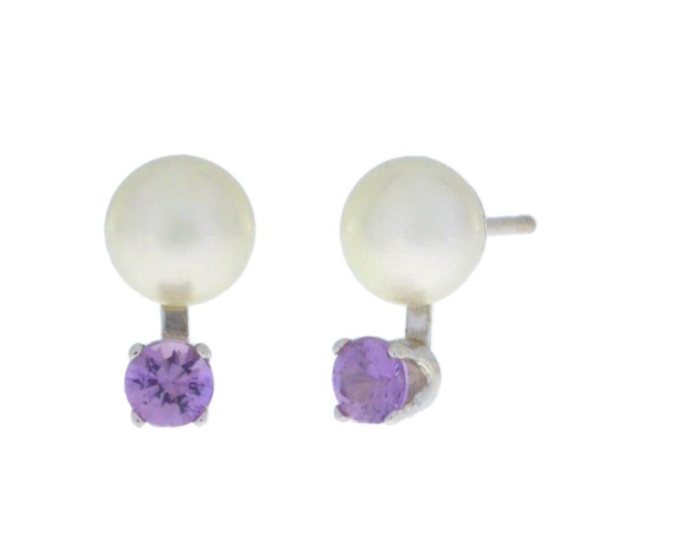 Alexandrite & White Pearl Stud Earrings .925 Sterling Silver