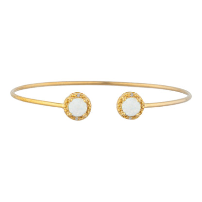 14Kt Yellow Gold Plated Genuine Opal & Diamond Round Bangle Bracelet