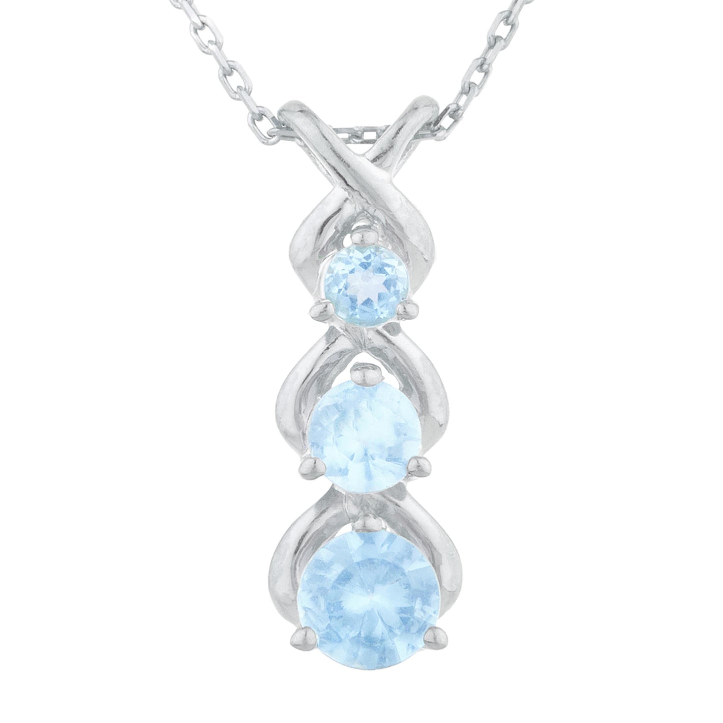 Blue Topaz Round Past Present Future Pendant .925 Sterling Silver