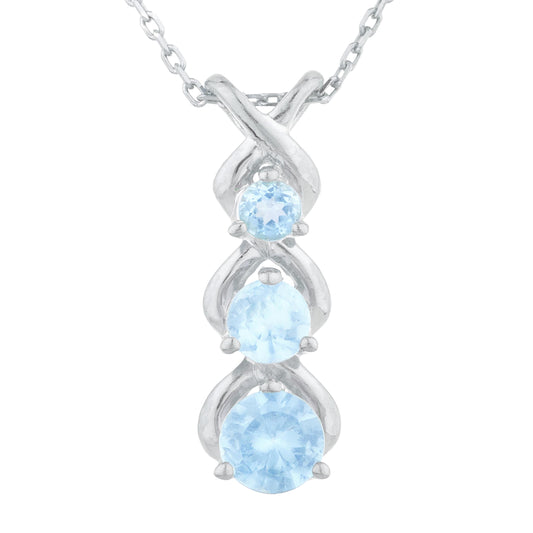 Blue Topaz Round Past Present Future Pendant .925 Sterling Silver