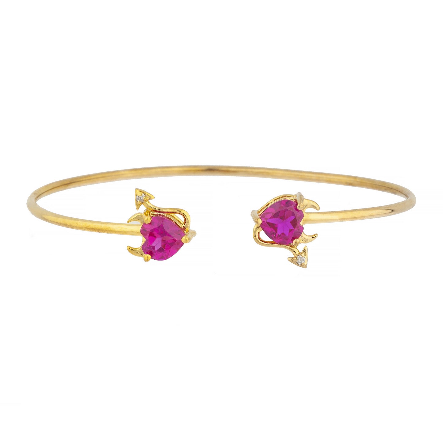 14Kt Gold Created Ruby & Diamond Devil Heart Bangle Bracelet