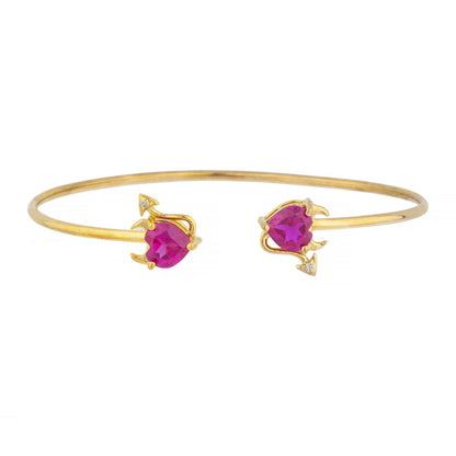 14Kt Gold Created Ruby & Diamond Devil Heart Bangle Bracelet