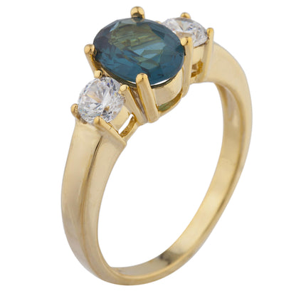 14Kt Gold 2 Ct London Blue Topaz & Zirconia Oval Ring