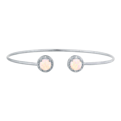 14Kt Gold Pink Opal & Diamond Round Bangle Bracelet