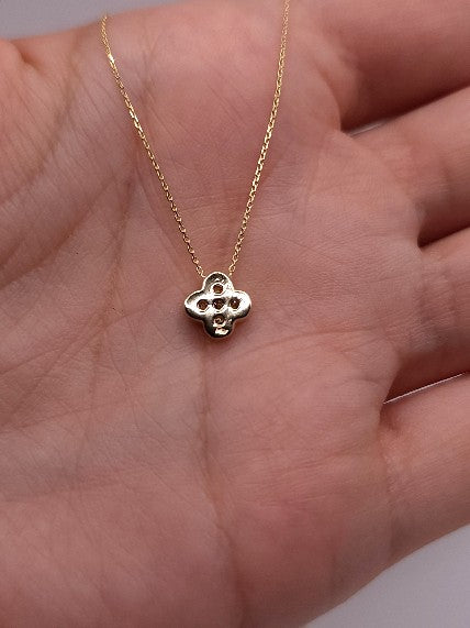 Clover Diamond Pendant with Gold Necklace