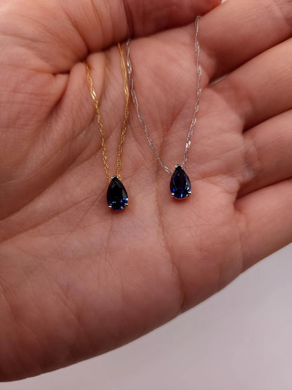 14Kt Gold Tanzanite Teardrop Pendant Necklace