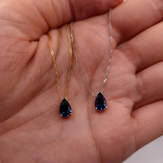 14Kt Gold Tanzanite Teardrop Pendant Necklace