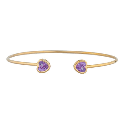 14Kt Yellow Gold Plated Alexandrite Heart Bezel Bangle Bracelet