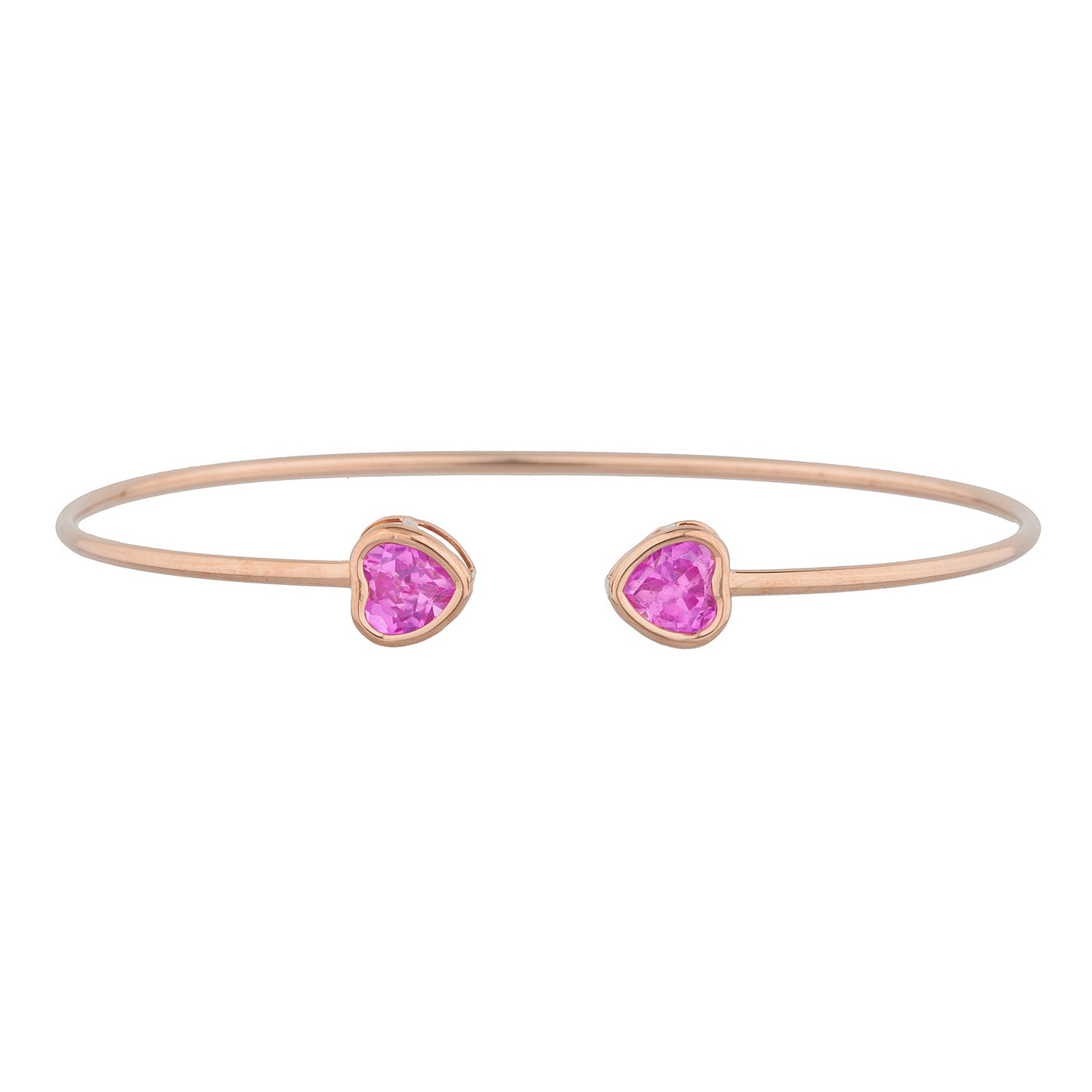 14Kt Rose Gold Plated Pink Sapphire Heart Bezel Bangle Bracelet