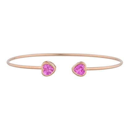 14Kt Rose Gold Plated Pink Sapphire Heart Bezel Bangle Bracelet