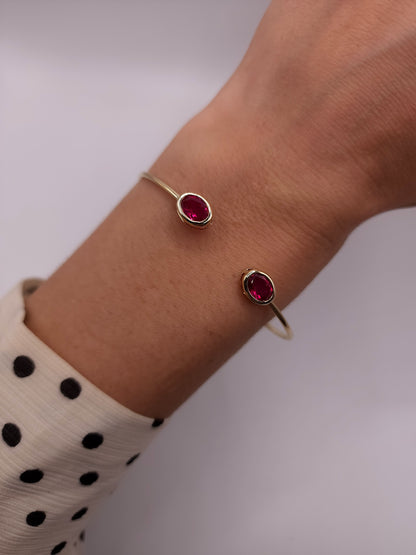 14Kt Gold Created Ruby Oval Bezel Bangle Bracelet