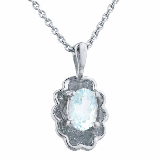 0.50 Ct Genuine Aquamarine Oval Design Pendant .925 Sterling Silver