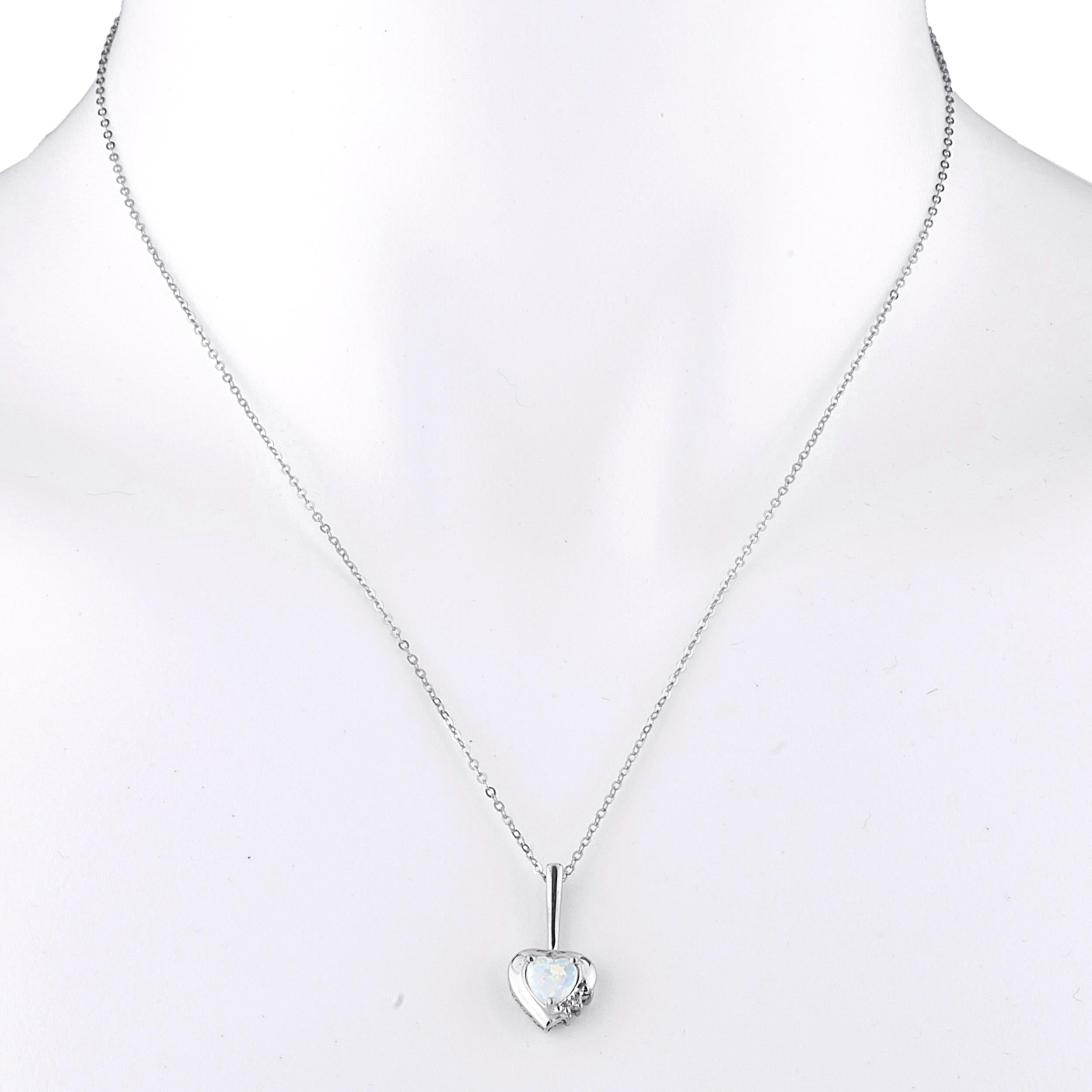 14Kt Gold Opal & Diamond Heart Design Pendant Necklace