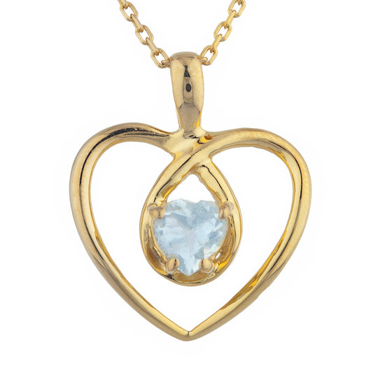 14Kt Gold Aquamarine Heart Design Pendant Necklace