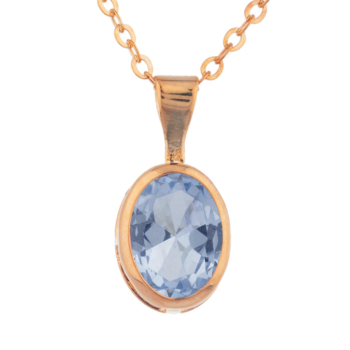 14Kt Gold Aquamarine Oval Bezel Pendant Necklace