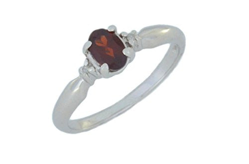 0.50 Ct Garnet & Diamond Oval Ring .925 Sterling Silver Rhodium Finish