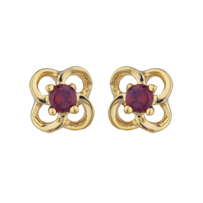 14Kt Gold Garnet Love Knot Stud Earrings