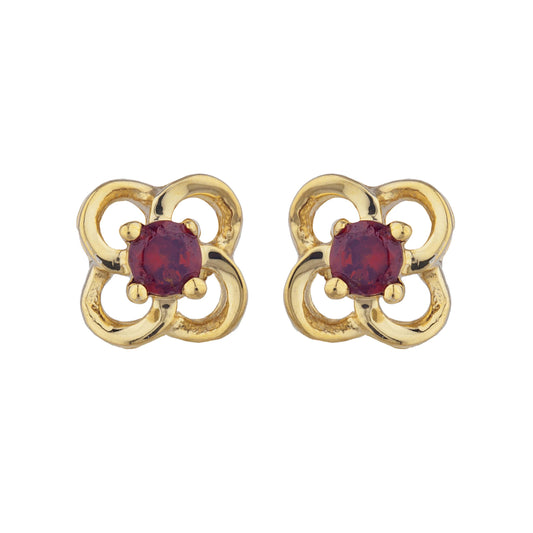 14Kt Gold Garnet Love Knot Stud Earrings