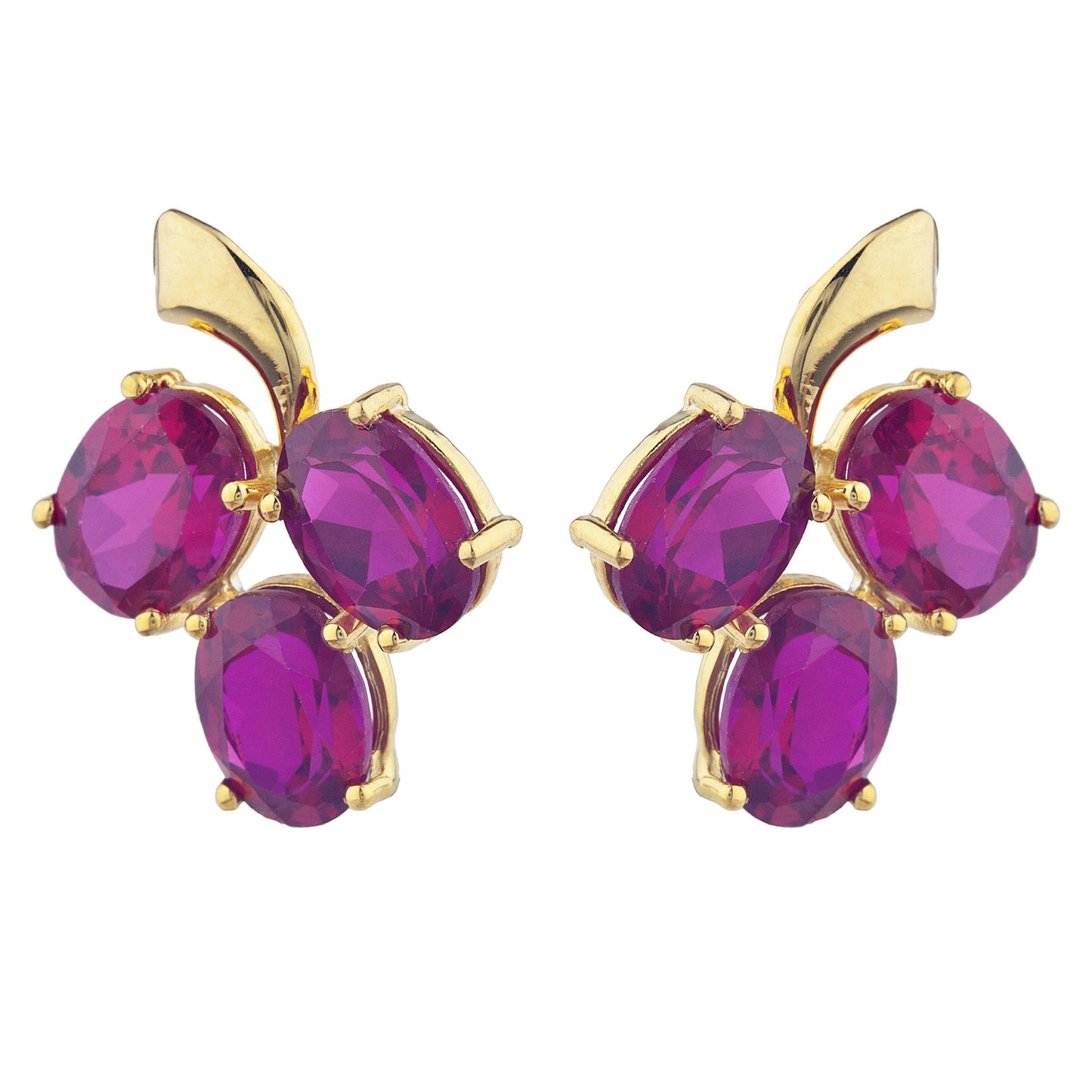 14Kt Yellow Gold Plated Created Ruby Oval Design Stud Earrings