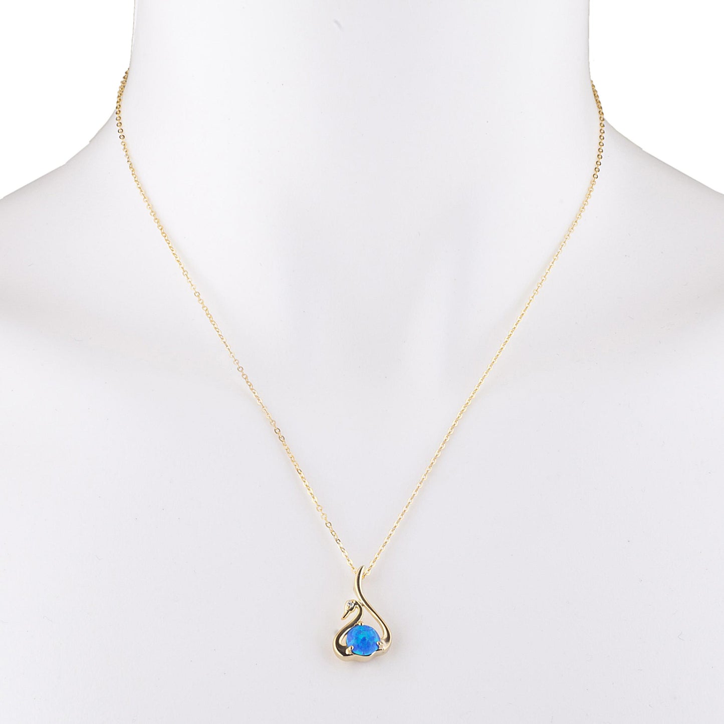 14Kt Yellow Gold Plated Blue Opal & Diamond Swan Pendant