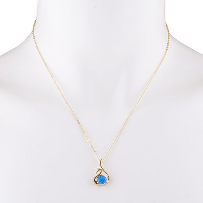 14Kt Yellow Gold Plated Blue Opal & Diamond Swan Pendant