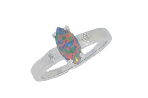 10x5mm Black Opal & Diamond Marquise Ring .925 Sterling Silver Rhodium Finish