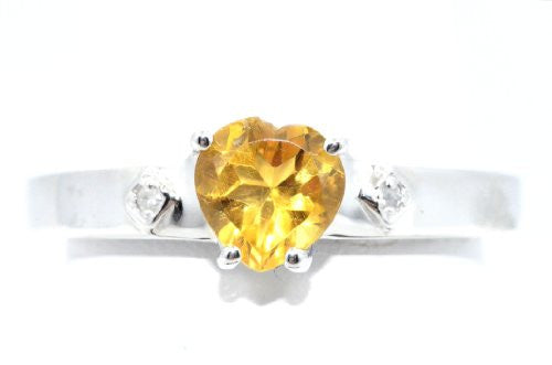 1 Ct Citrine & Diamond Heart Ring .925 Sterling Silver Rhodium Finish