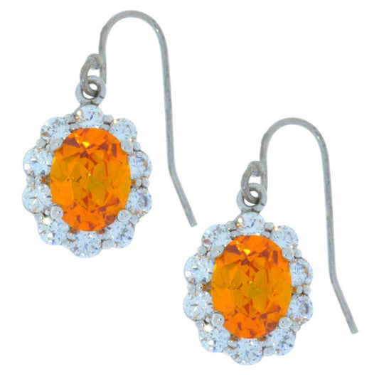 8 Ct Citrine & Zirconia Oval Dangle Earrings .925 Sterling Silver