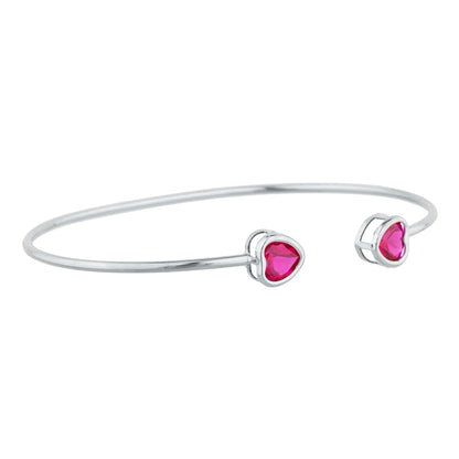 2 Ct Created Ruby Heart Bezel Bangle Bracelet .925 Sterling Silver