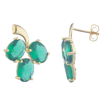 14Kt Yellow Gold Plated Emerald Oval Design Stud Earrings