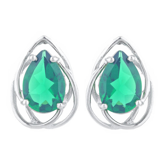 4 Ct Emerald Pear Teardrop Design Stud Earrings .925 Sterling Silver