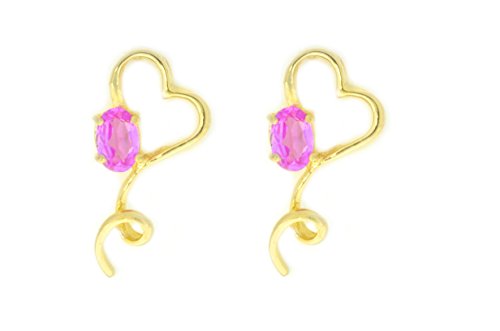 1 Ct Pink Sapphire Oval Heart Stud Earrings Sterling Silver 14Kt Yellow Gold Plated