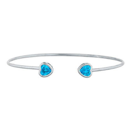 2 Ct Swiss Blue Topaz Heart Bezel Bangle Bracelet .925 Sterling Silver