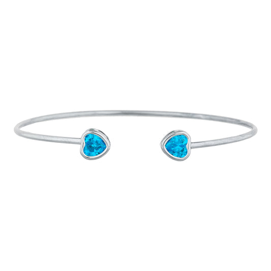 2 Ct Swiss Blue Topaz Heart Bezel Bangle Bracelet .925 Sterling Silver