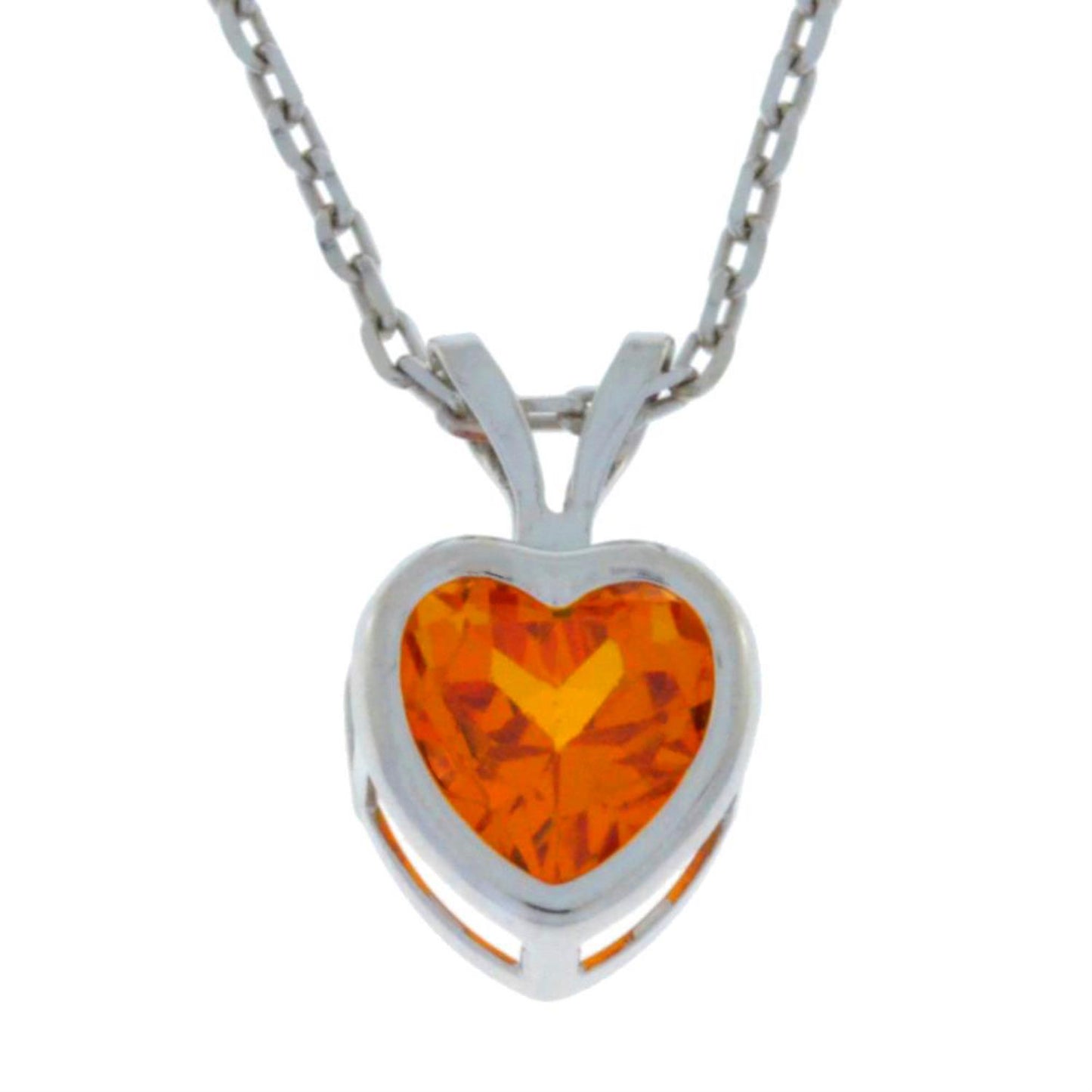 14Kt Gold Orange Citrine Heart Bezel Pendant Necklace