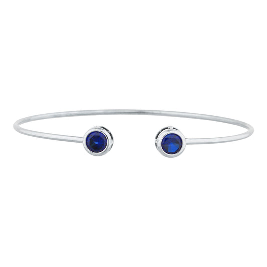 2 Ct Blue Sapphire Round Bezel Bangle Bracelet .925 Sterling Silver