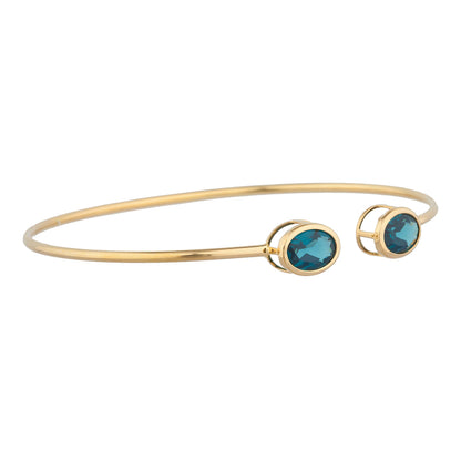 14Kt Gold London Blue Topaz Oval Bezel Bangle Bracelet